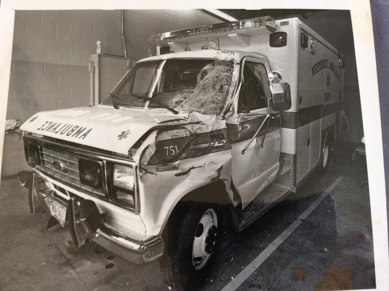 &quot;Ambulance 751&quot; a 1986 Ford wheelcoach. This ambulance was stolen by a patient and crashed in 1986.